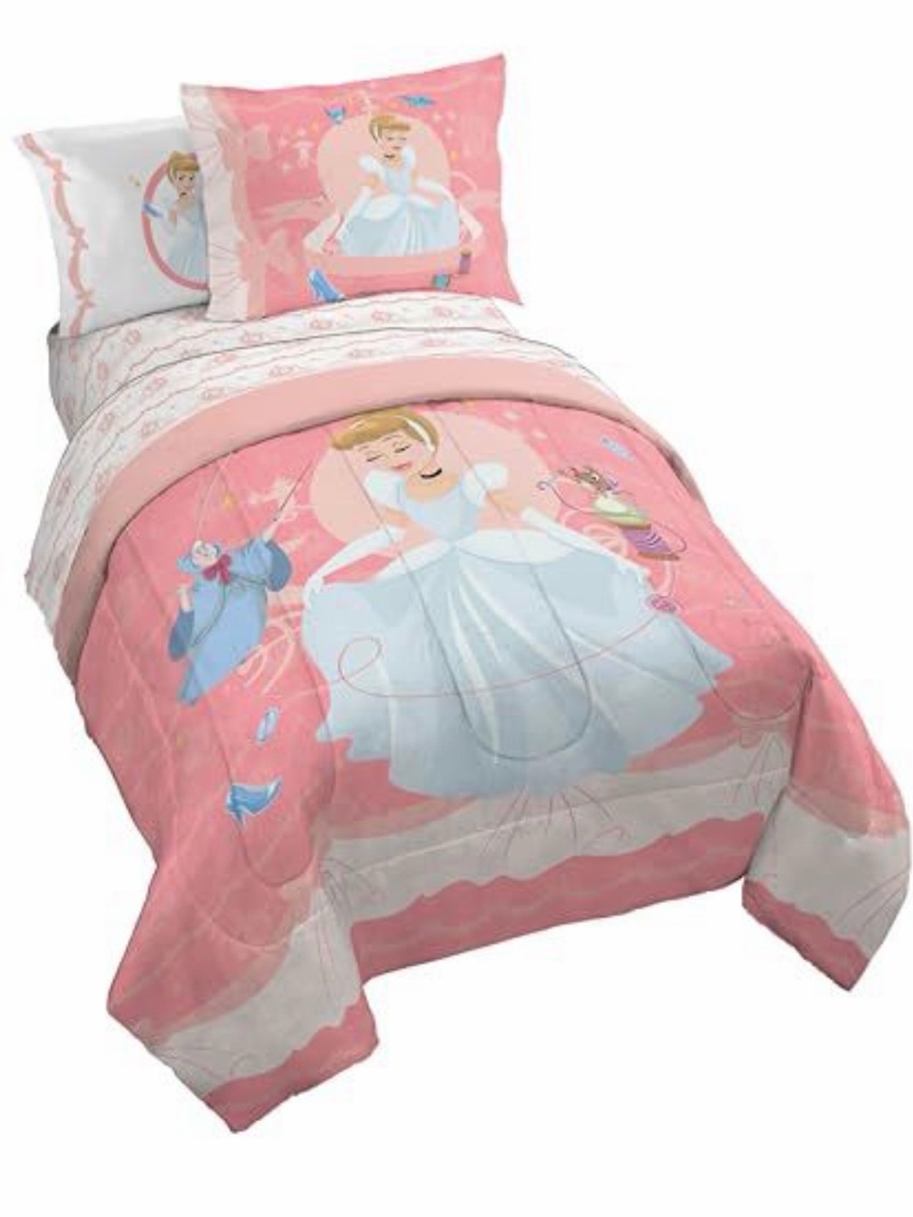 Disney Princess Cinderella Pink and White Full Comforter Set